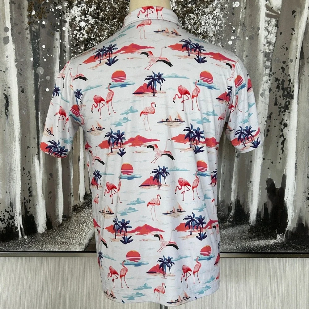 Waggle Men's Flamingo Sunset Short Sleeve Polo - Large - Picture 7 of 8